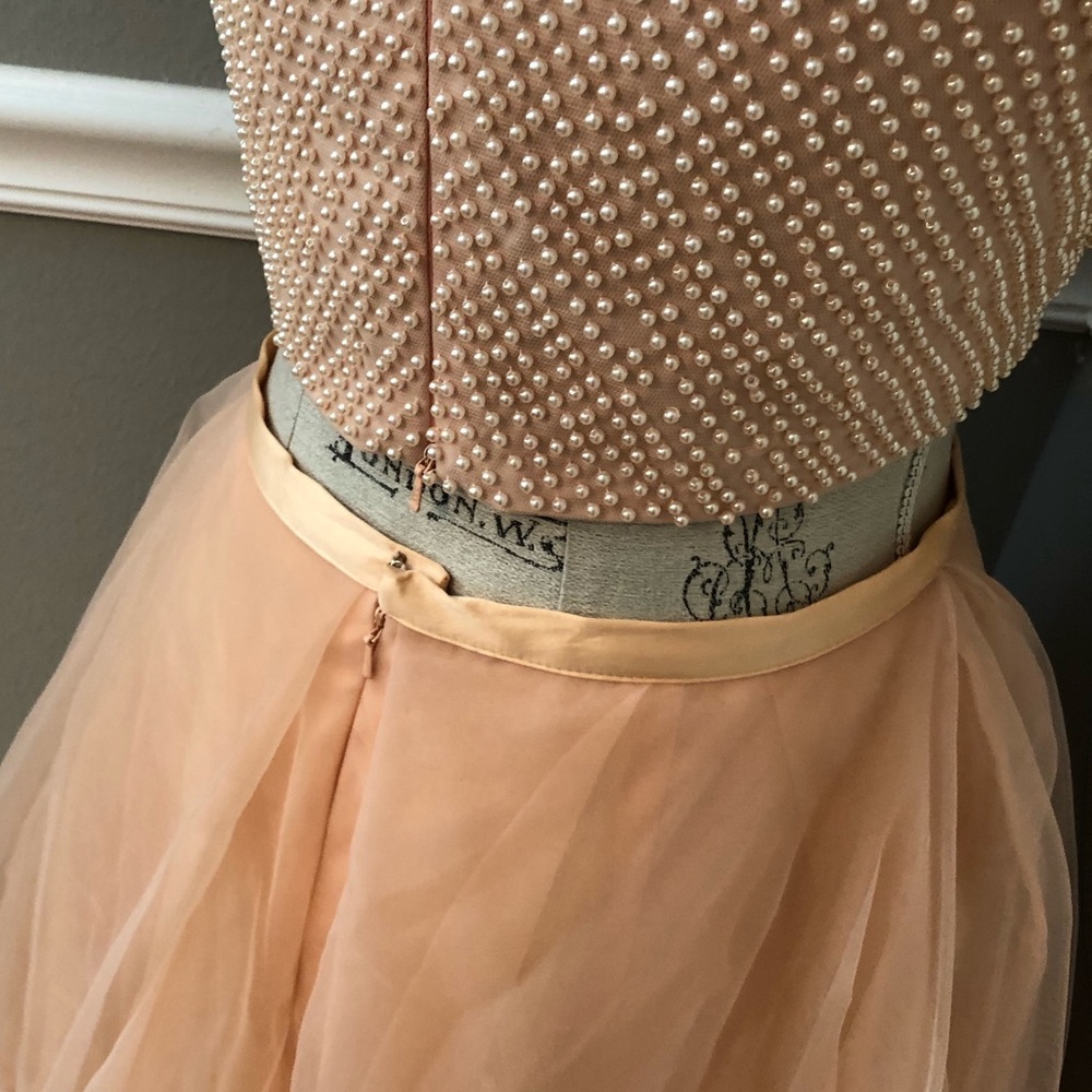 NEW TERANI COUTURE SZ 12 TWO PIECE PEACH PEARL FORMAL BALL GOWN - Picture 7 of 8